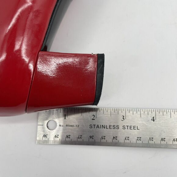 Gianni Versace Size 7 Red Patent Leather High Heels RARE Gold Buckle Block Heel - Picture 11 of 11